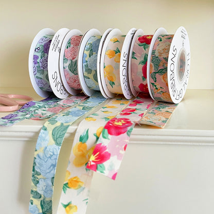 Double Faced Floral Printing Fabric Ribbon