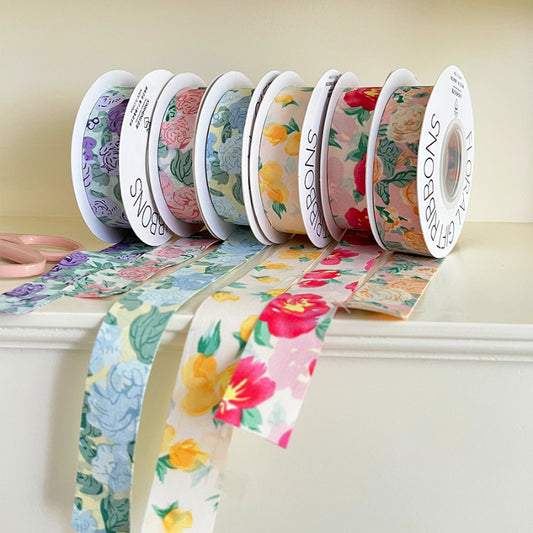 Double Faced Floral Printing Fabric Ribbon