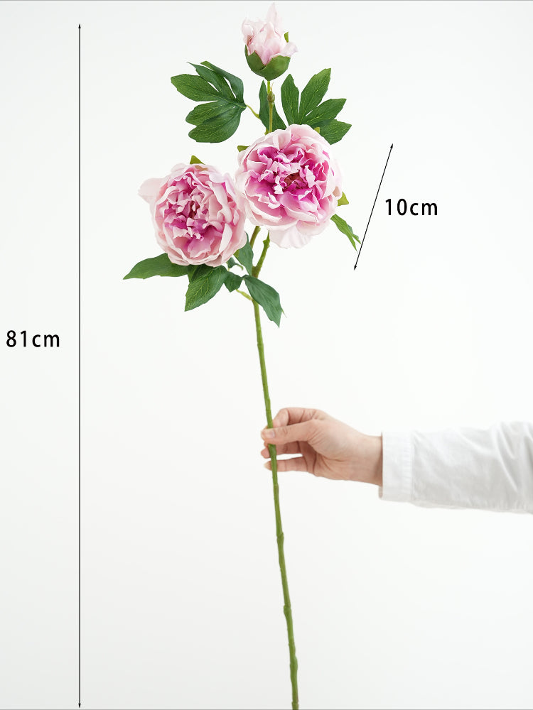32" 3-Head Real Touch Silk Peony Stem