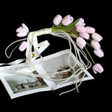 Load image into Gallery viewer, Tulip Cascading Wedding Bouquet with Pearl Strands