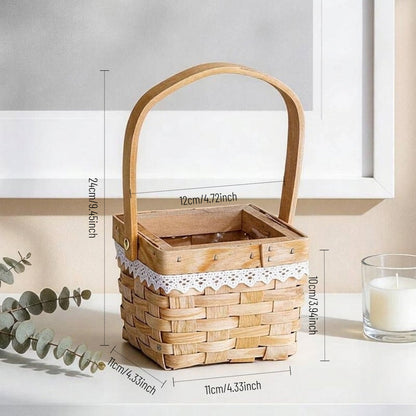 Mini Wood-Chip Flower Basket with Lace Trim