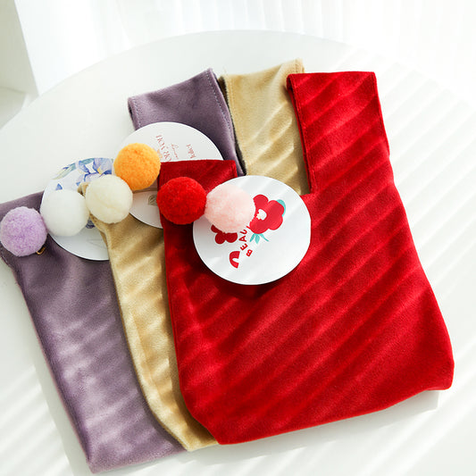 Sachets cadeaux réutilisables en velours avec pompons, lot de 10