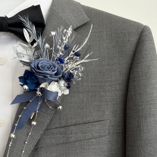 Preserved Blue Rose Wedding Boutonniere & Corsage