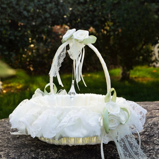 Lace Flower Girl Basket with Crystal Pendant