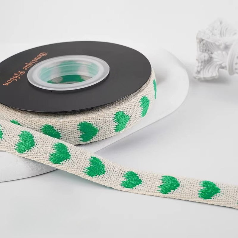 Heart Embroidery Cotton Ribbon (1.5cmx10Yd)