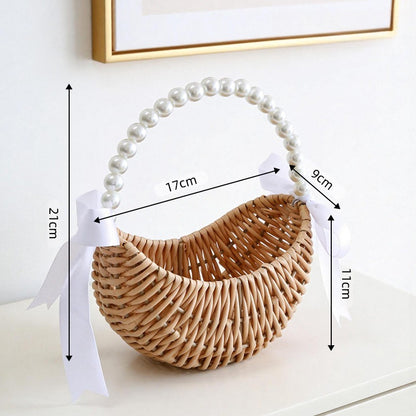 Crescent Wicker Basket with Pearl Handle