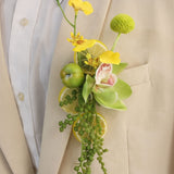 Load image into Gallery viewer, Green Orchid Lemon Boutonniere Wrist Corsage Set
