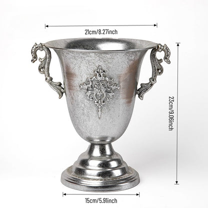 Vase trompette jardinière en métal argenté antique