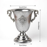 Load image into Gallery viewer, Antique Silver Metal Urn Planter Trumpet Vase