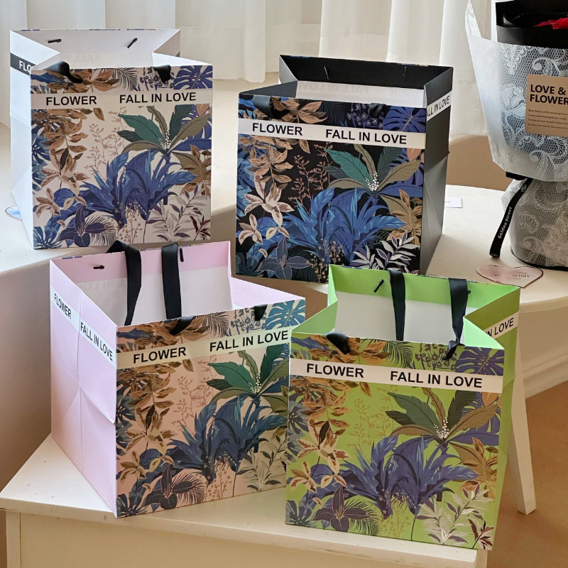 Tropical Wide Bottom Square Gift Bags Pack 10