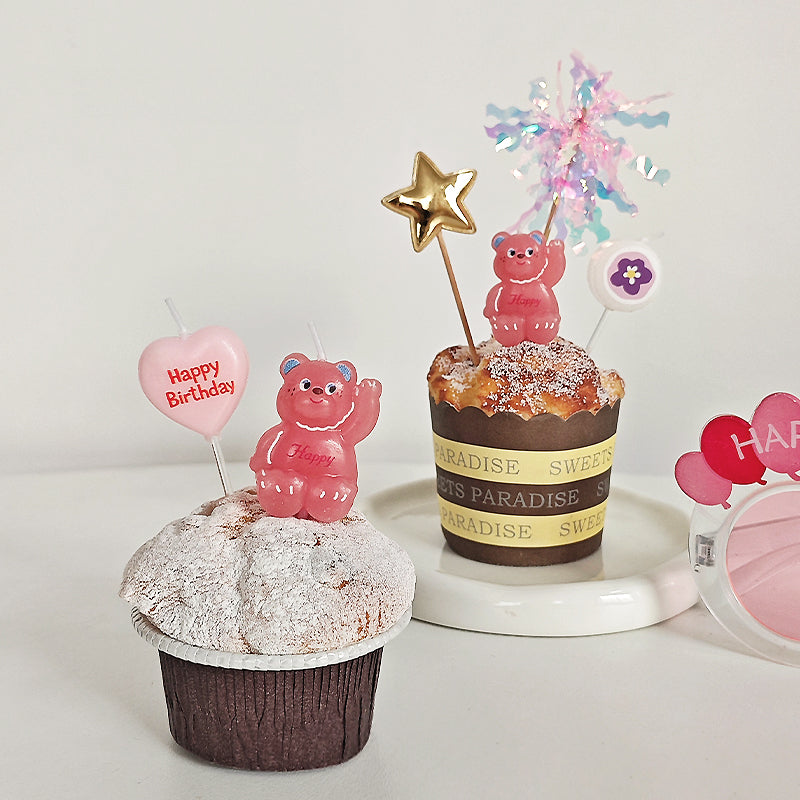 5 bougies d'anniversaire en forme de petit ours rose