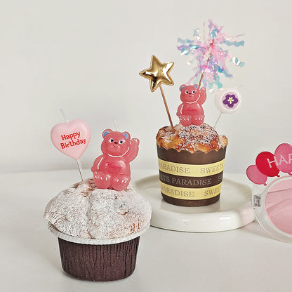 5 bougies d'anniversaire en forme de petit ours rose
