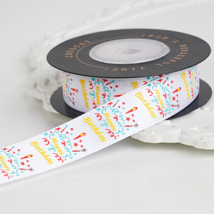 Happy Birthday Satin Ribbon (16mmx10Yd)