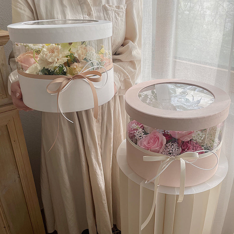 Round Floral Gift Box with Transparent Window