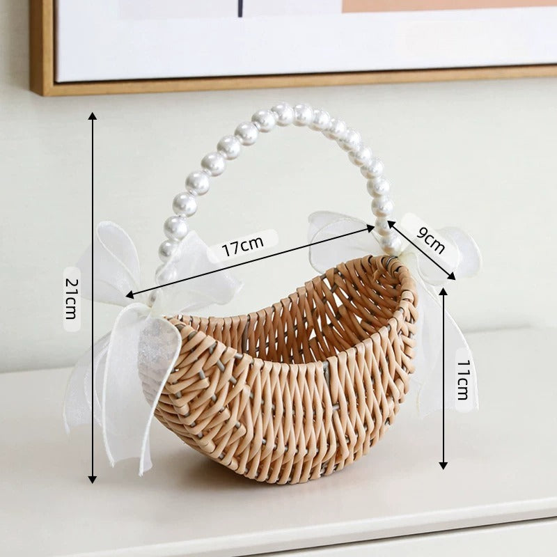 Crescent Wicker Basket with Pearl Handle