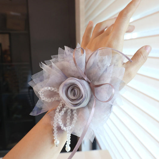 Dusty Mauve Tulle Rose Wrist Corsage