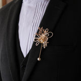 Load image into Gallery viewer, Champagne Gold Pearl Boutonniere Wrist Corsage Set