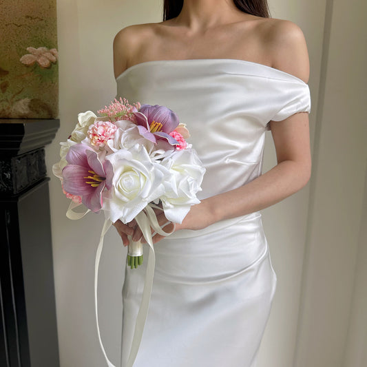 Real Touch Tulip & Rose Artificial Bridal Bouquet