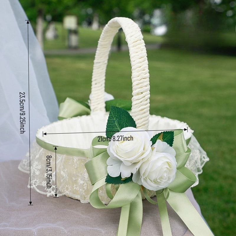 Wedding Flower Girl Basket with Flower Accents