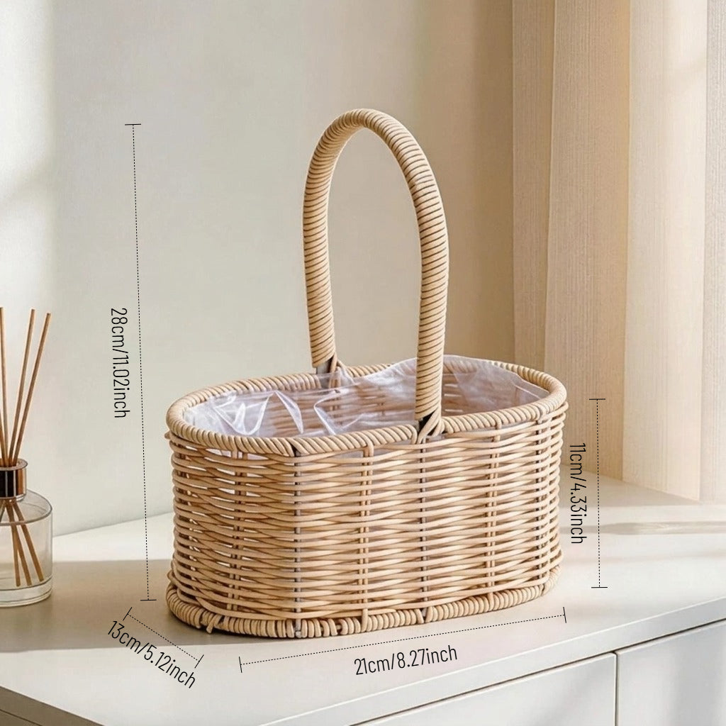 Oval Wicker Flower Basket with High Handle