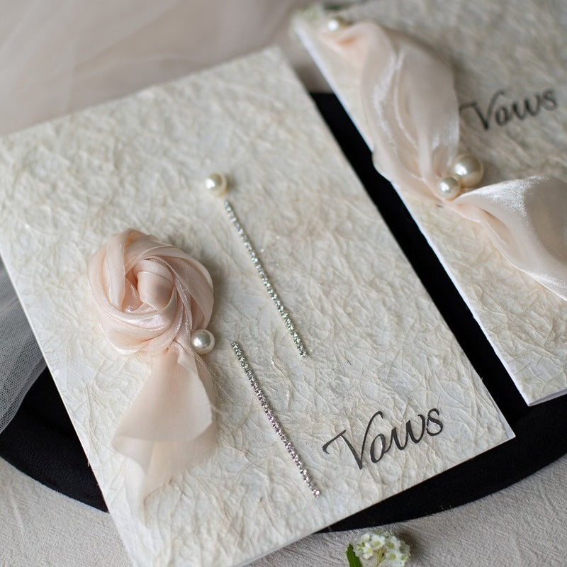 Cartes de vœux couleur champagne avec ruban (lot de 2)