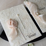 Load image into Gallery viewer, Champagne-hued Vow Cards with Ribbon (Set of 2)