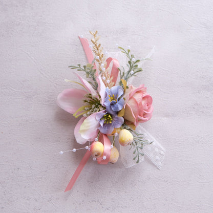 Dusty Rose Blue Flowers Corsage Boutonniere Set