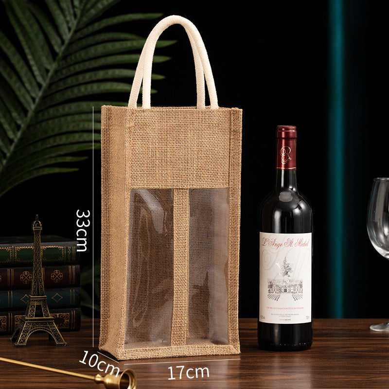 Natural Jute Burlap 6 Bottle Wine Tote Bag~wood Handles~beaded