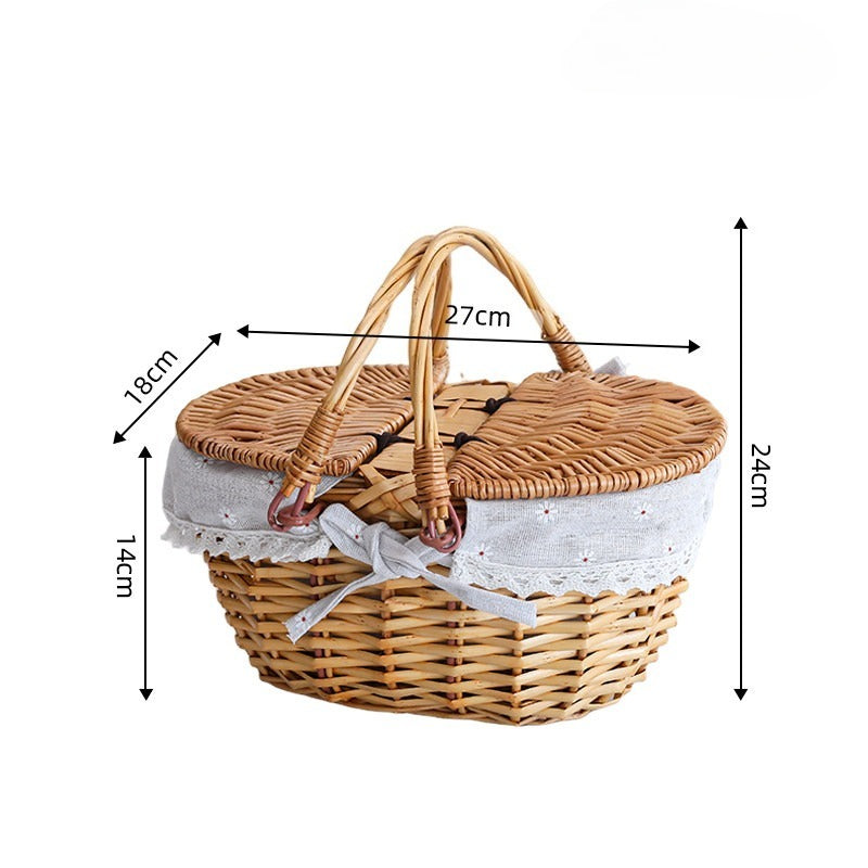Oval Woven Picnic Basket with Double Lids