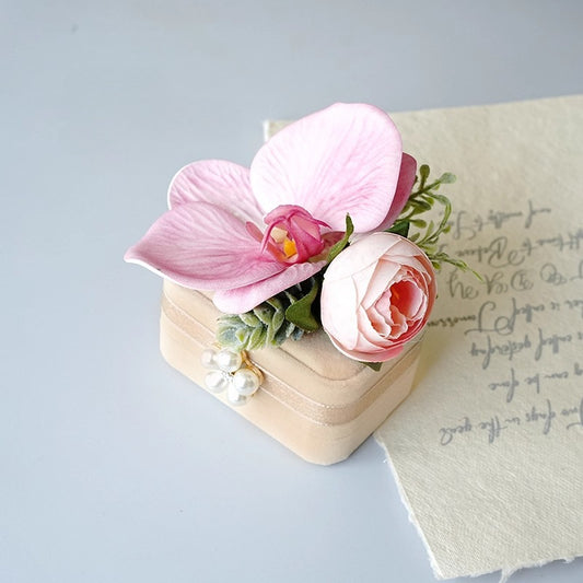 Floral Velvet Double Ring Box for Wedding