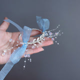 Load image into Gallery viewer, Blue Organza Rhinestone Bridal Corsage Bracelet