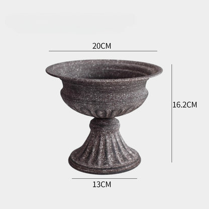 Jardinière urne en métal vintage, vase trompette