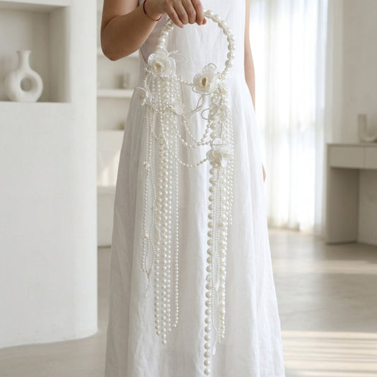 White Camellia Cascading Pearl Bridal Bouquet