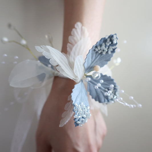 Dreamy Dusty Blue Wedding Wrist Corsage