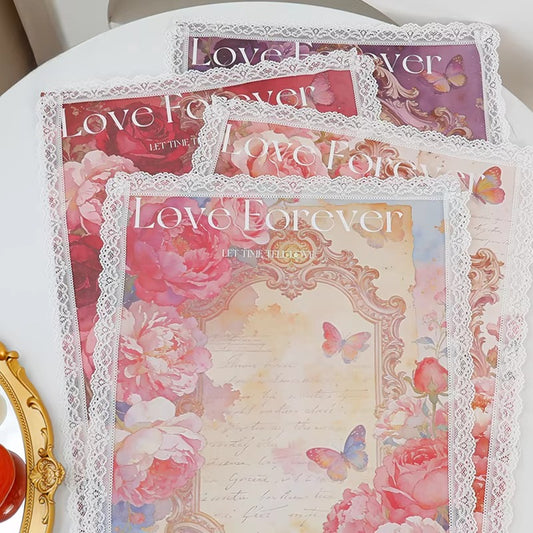 5pcs Vintage Lace-Trim Flower Wrap Paper (36x48cm)