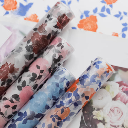 20 feuilles de papier cadeau cellophane à motif floral rose (58x58 cm)