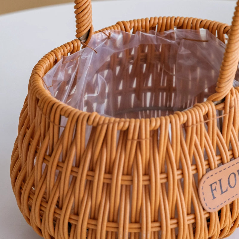 Round Faux Wicker Basket with High Handle