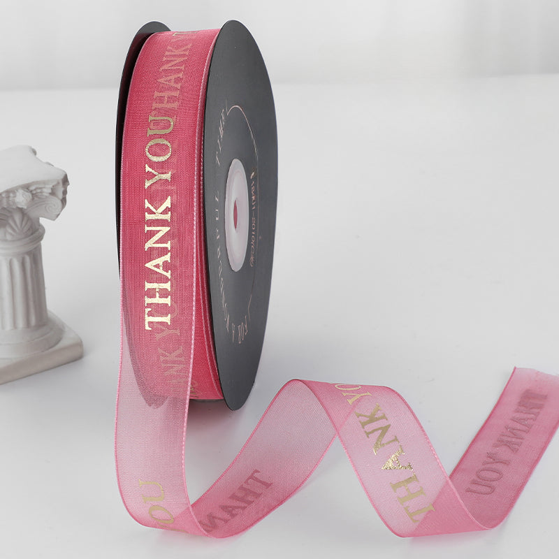 THANK YOU Gold Letters Organza Ribbon (20mmx49Yd)