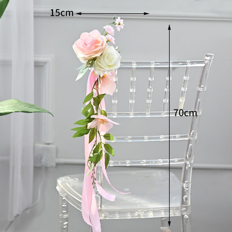 Artificial Flowers with Long Ribbon for Chair Decor