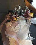 Load image into Gallery viewer, Magenta Gold Champagne Flutes Flower Decor (Set of 2)