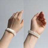 Load image into Gallery viewer, 5 Pcs Double Strand Pearl Wrist Corsage Bracelet Band