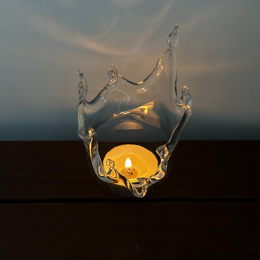 Bougeoir en verre en forme d'éclaboussure