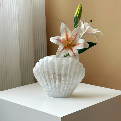 Textured Sea Shell Glass Flower Vase