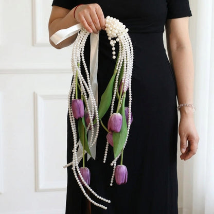 Cascading Pearl Tulip Artificial Bridal Bouquet