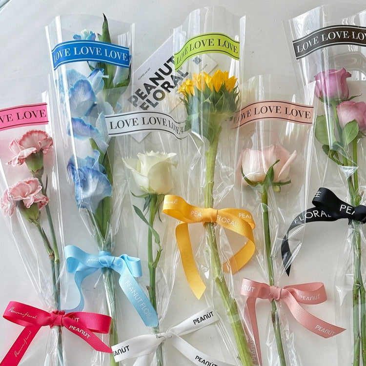 Clear LOVE Single Stem Flower Sleeve Bags Pack 100