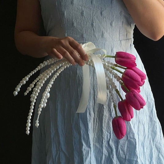 Long Pearl Stem Tulip Wedding Bouquet