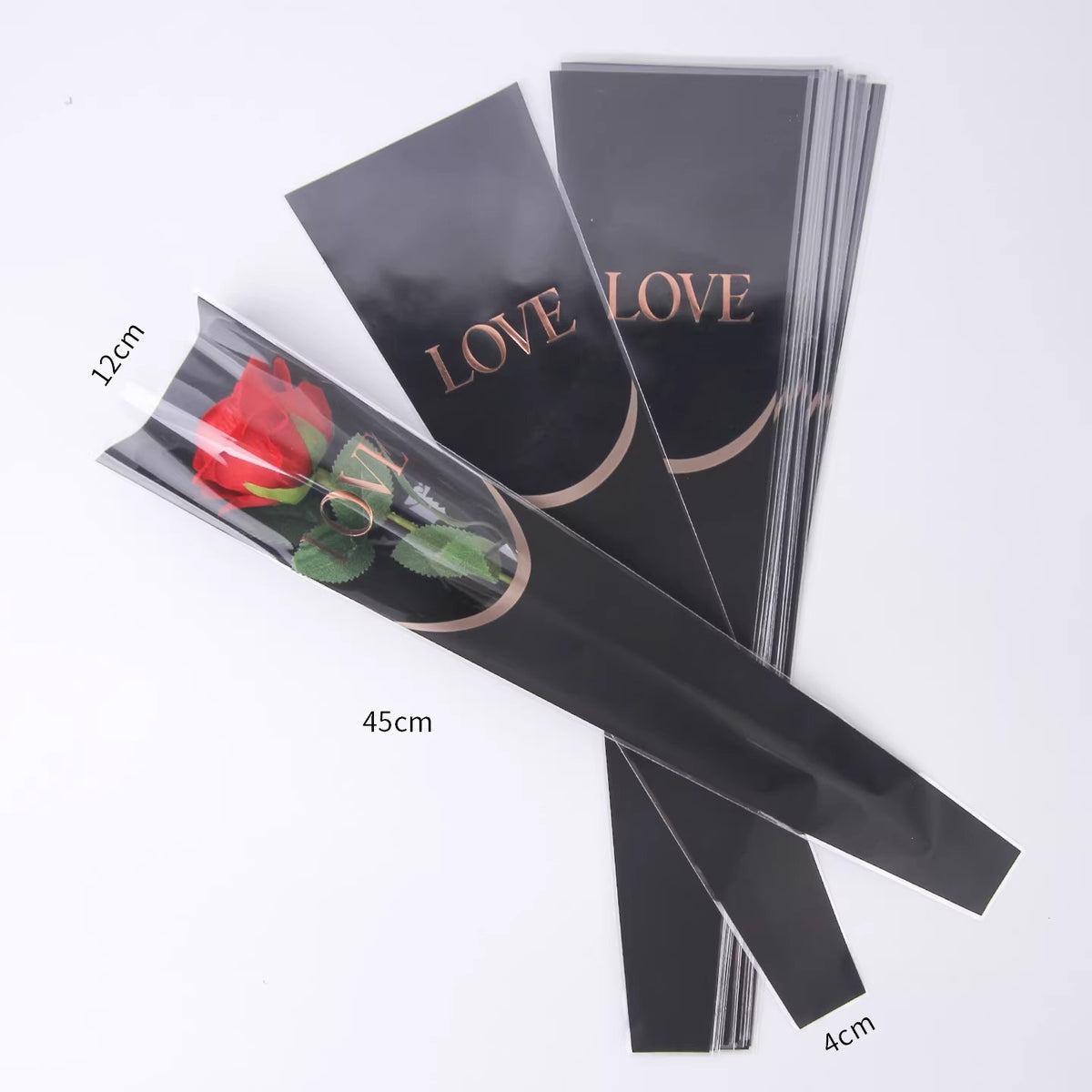 Single Rose Sleeves with Gold Foil LOVE Pack 100