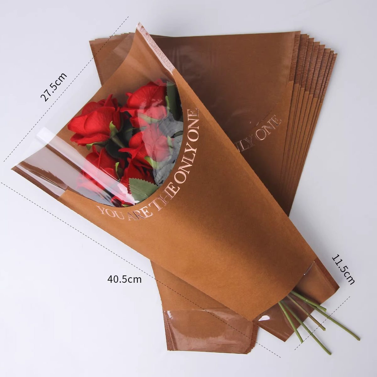 Kraft Bouquet Sleeves with Gold Foil Accent Pack 50