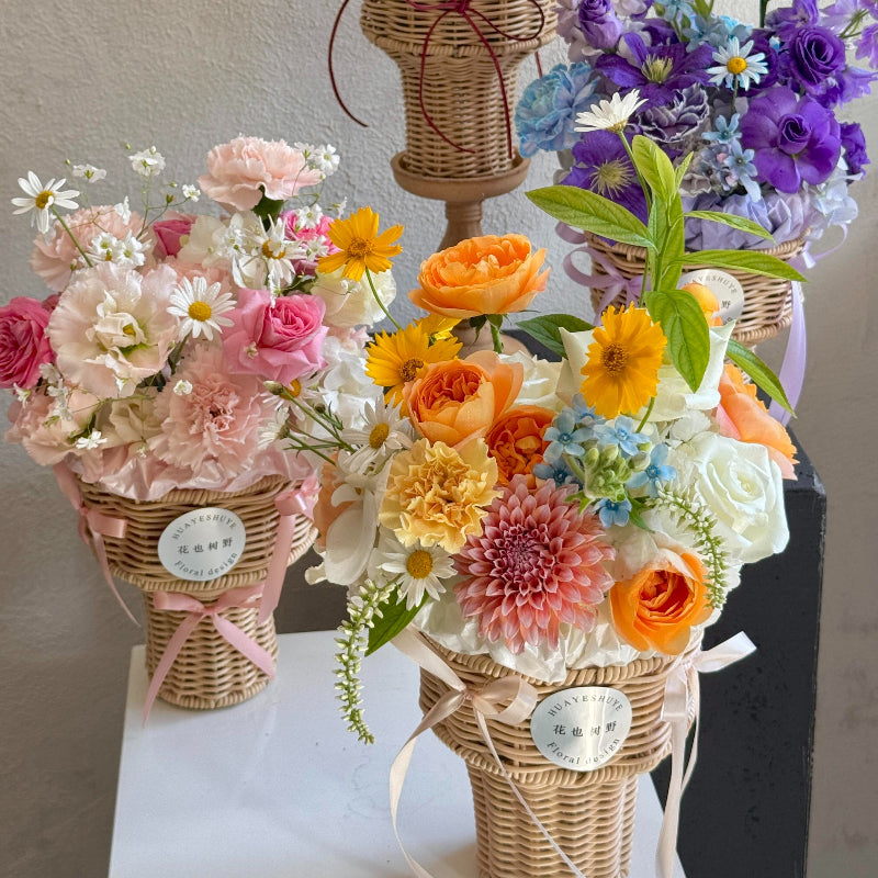 Ice Cream Cone Rattan Flower Basket