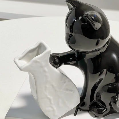 Cute Black Cat Ceramic Flower Vase